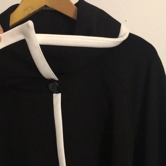 LIKE NEW WITH TAG Joseph Ribkoff Asymmetrical Black White Trim, Wrap Jacket Cape - Picture 11 of 14
